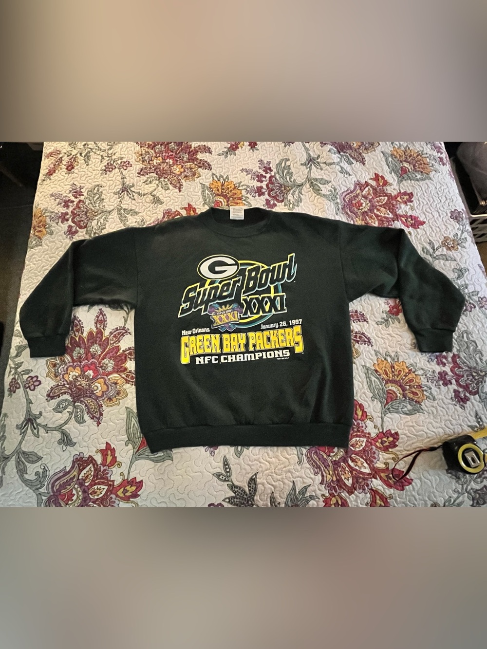 Vintage 90’s Tutlex Crewneck Green Bay Packers Super Bowl Large Dark Green